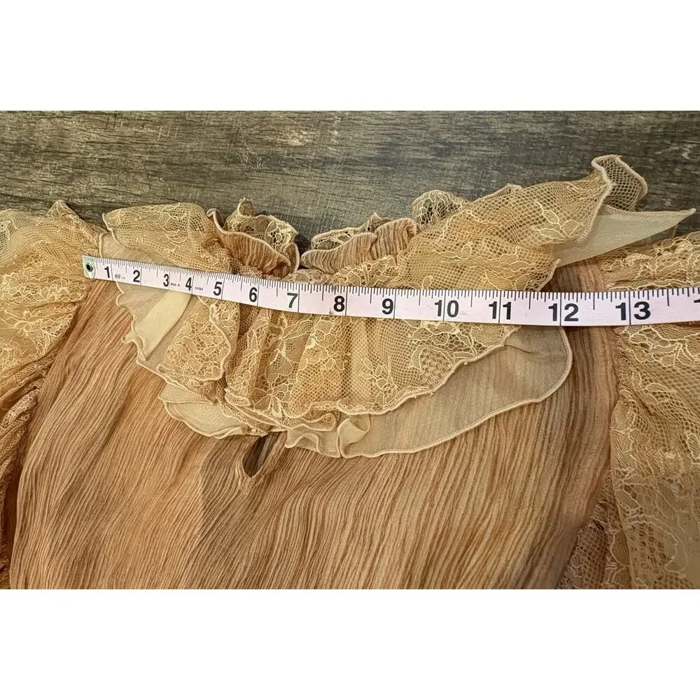 Ulla Johnson Ruffle Silk Top Peach Lace Victorian Boho Blouse Size Large ? NWOT